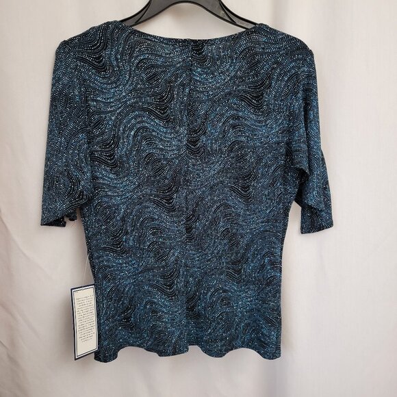 NWT Metaphor Sparkle Metallic blouse blue V-neck open sleeve dressy sparkly NEW - Picture 2 of 10